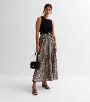 Cameo Rose Brown Leopard Print Belted Midi Skirt